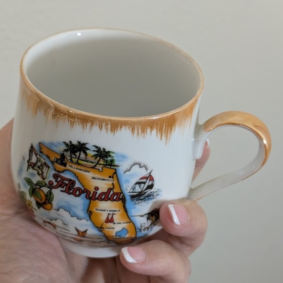 VTG Florida Souvenir Mug Ceramic Orange Gold Trim State Map Design Made in Japan - Picture 8 of 8